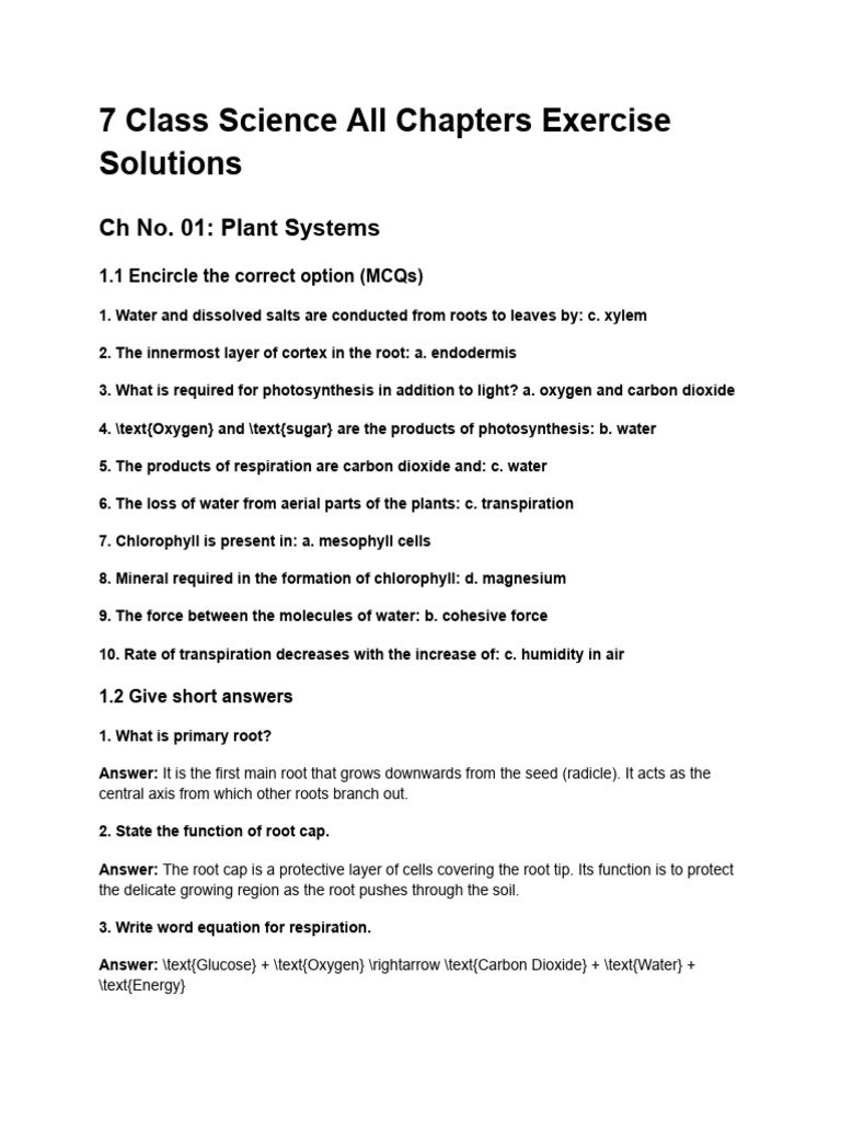 7th Grade Science Chapter Exercise Solutions | PDF | Ion | Respiratory ...