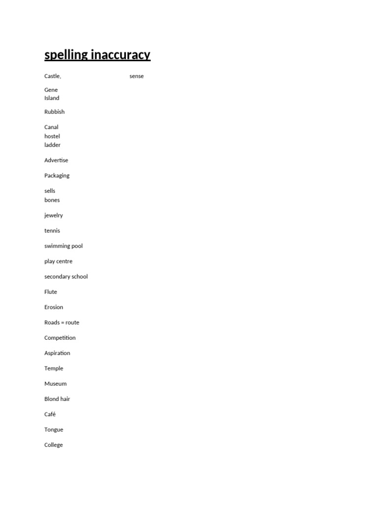 Spelling Inaccuracies and Vocabulary List | PDF