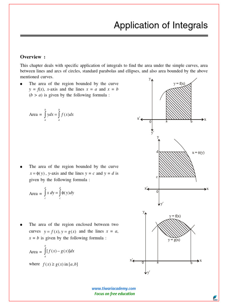 Applications of Integrals in Area Calculation | PDF | Area | Geometry