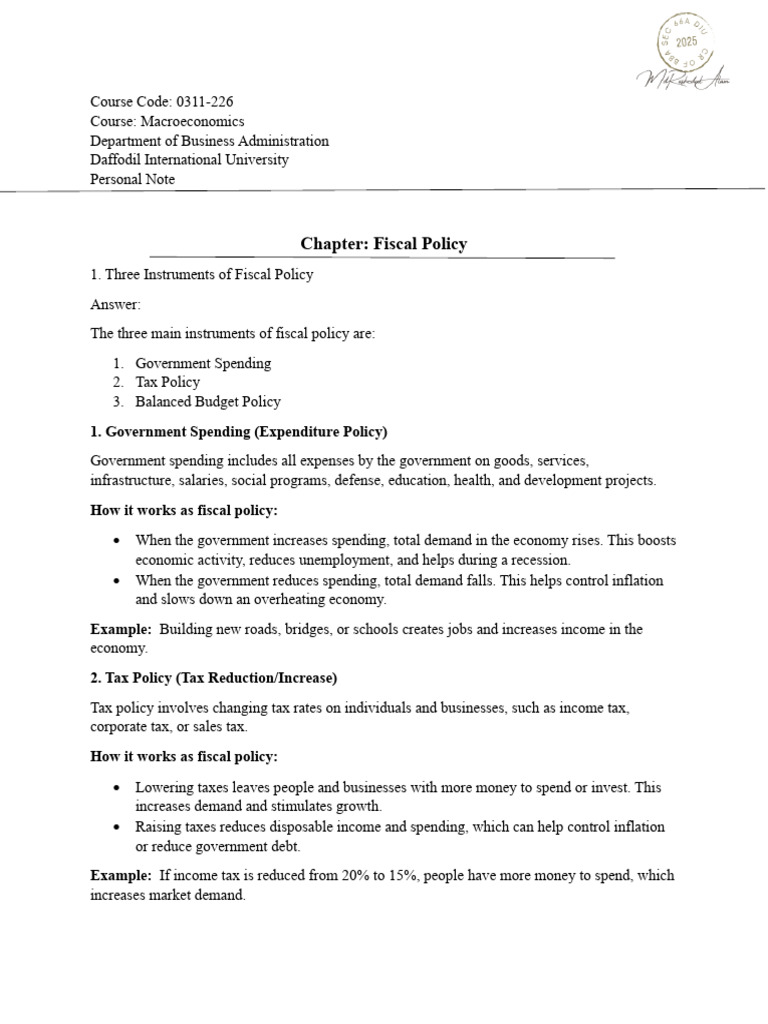 Fiscal and Monetary Policy Overview | PDF | Inflation | Fiscal Policy