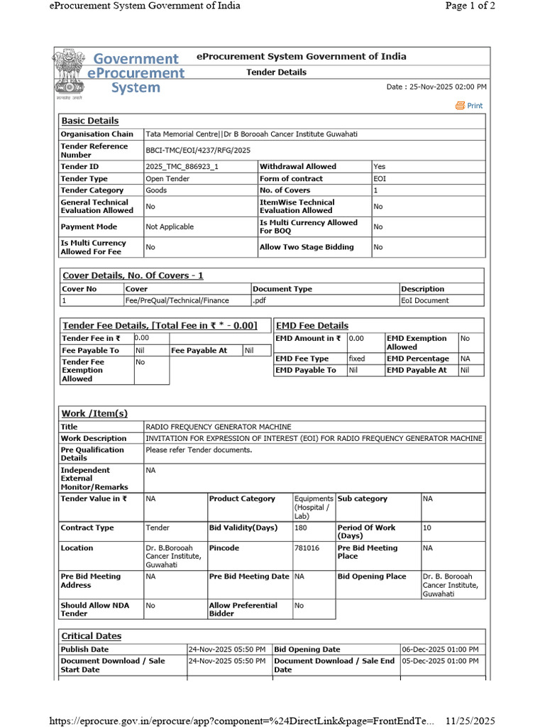 EOI for Radio Frequency Generator Machine | PDF | Legal Tender