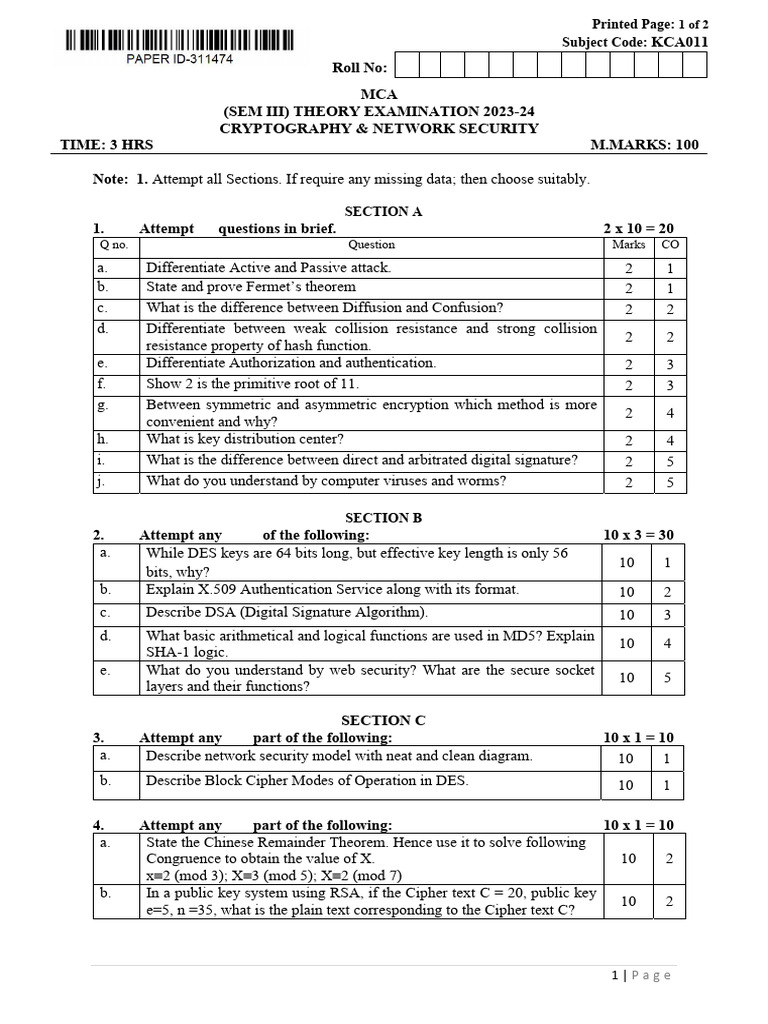 Cryptography & Network Security Exam Guide | PDF | Cryptography ...