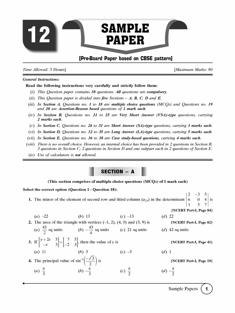 Cbse Cl12 Ead Mathematics 2026 Edition Pre-Board P 251203 121023 | PDF