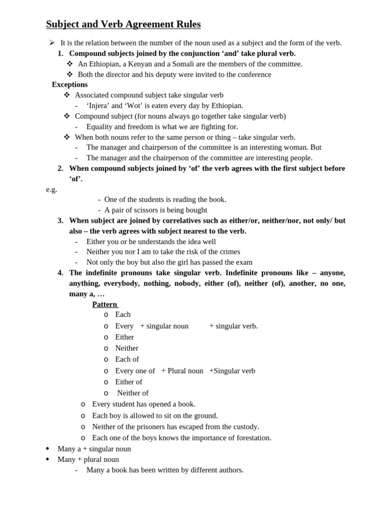 Subject and Verb Agreement Rules | PDF | Grammatical Number | Plural
