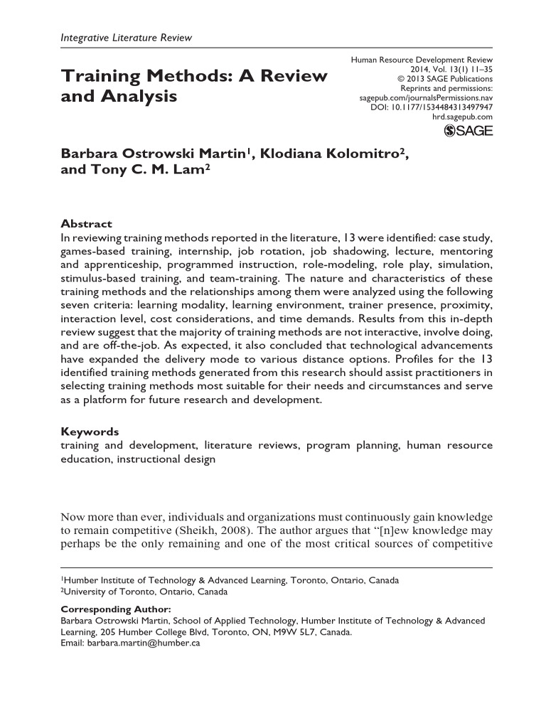 Training Methods: A Comprehensive Review | PDF | Learning | Mentorship