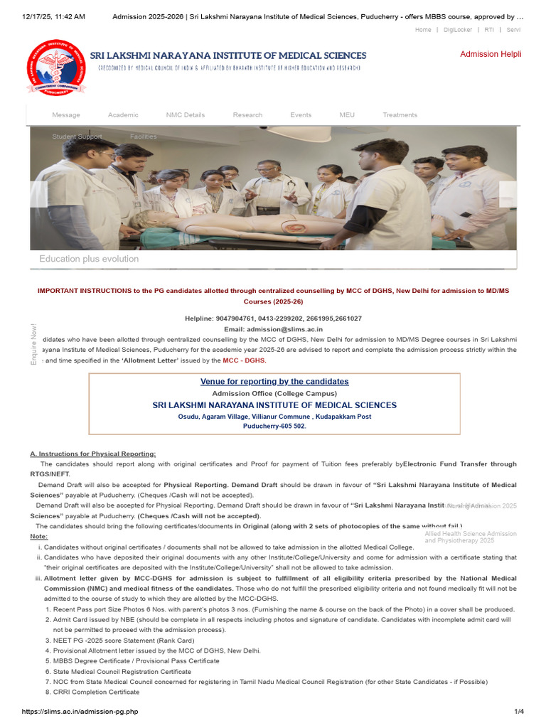 PG Admission Instructions 2025-26 | PDF | Doctor Of Medicine | Health Care