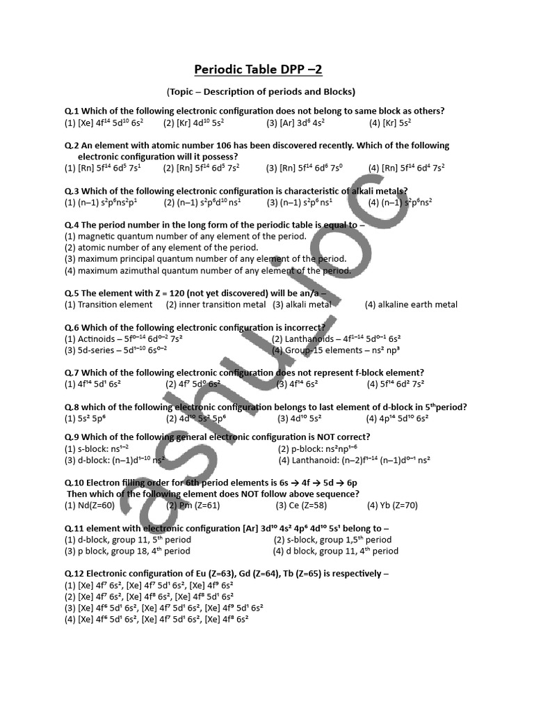 DPP 2 Periodic Table | PDF | Electron Configuration | Periodic Table