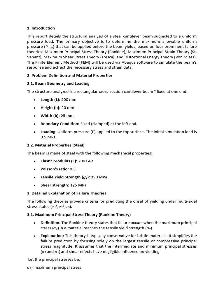 Steel Cantilever Beam Load Analysis | PDF | Strength Of Materials ...