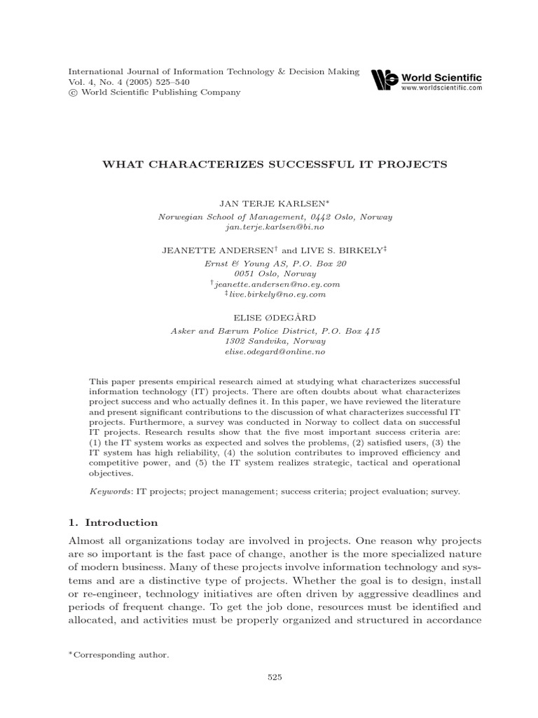 Criteria for Successful IT Projects | PDF | Survey Methodology ...