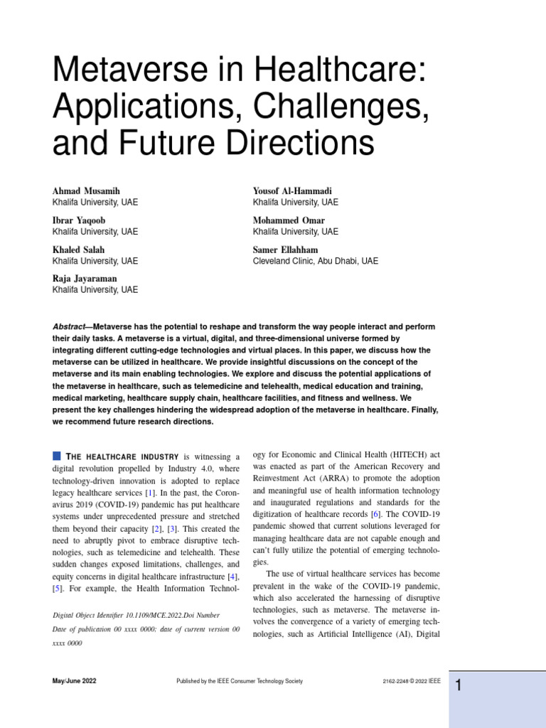 Metaverse Applications in Healthcare | PDF | Virtual Reality ...