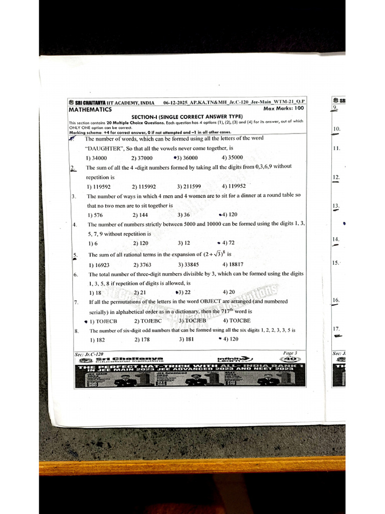 Jee Mains Practise Paper | PDF