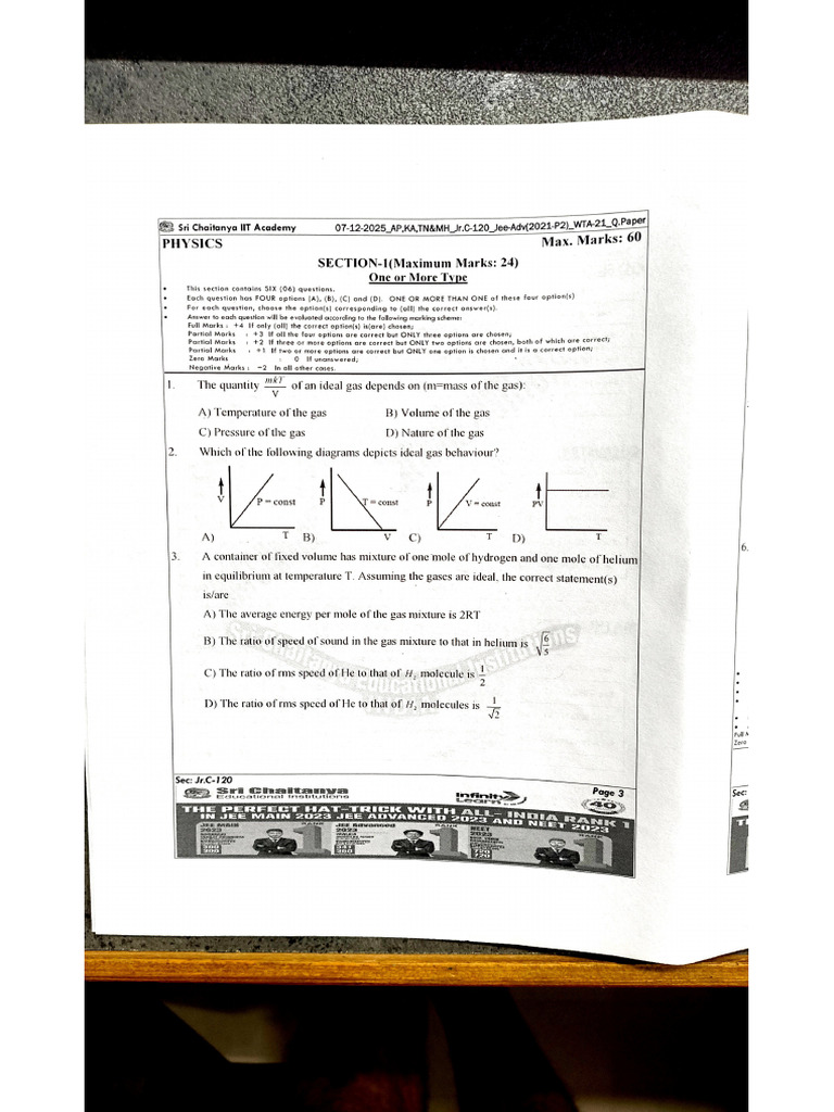 Jee Advance Practise Paper | PDF