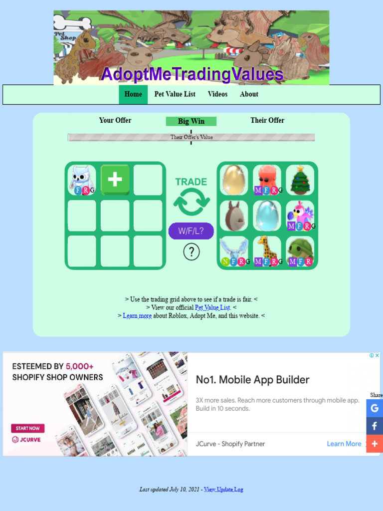 Roblox Adopt Me Trading Values - Win Fair Lose WFL | PDF