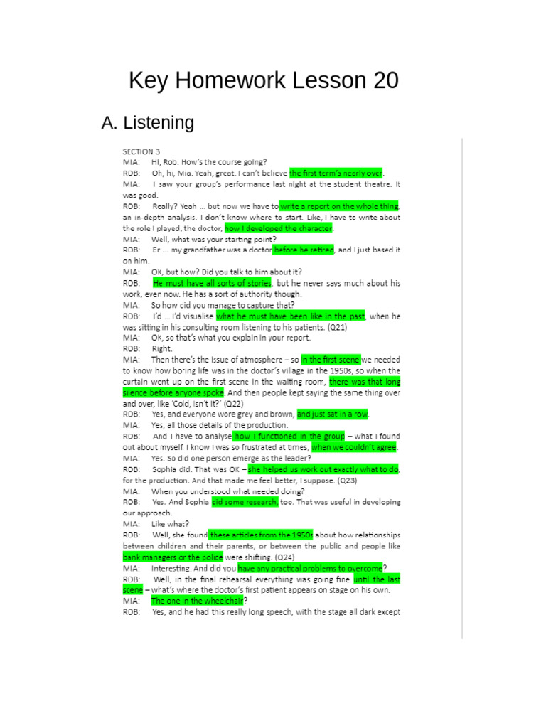 Key Homework Lesson 20 | PDF
