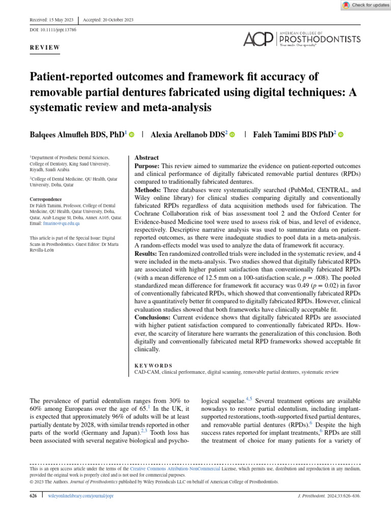 Digital vs. Conventional RPDs: Review Insights | PDF | Systematic ...