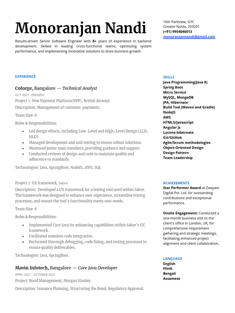 Senior Software Engineer Profile | PDF | Angular Js | Databases