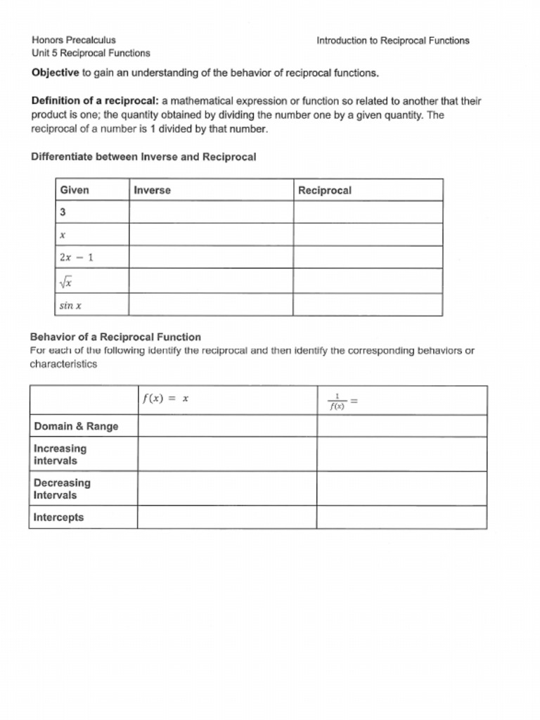 Reciprocal Functions | PDF