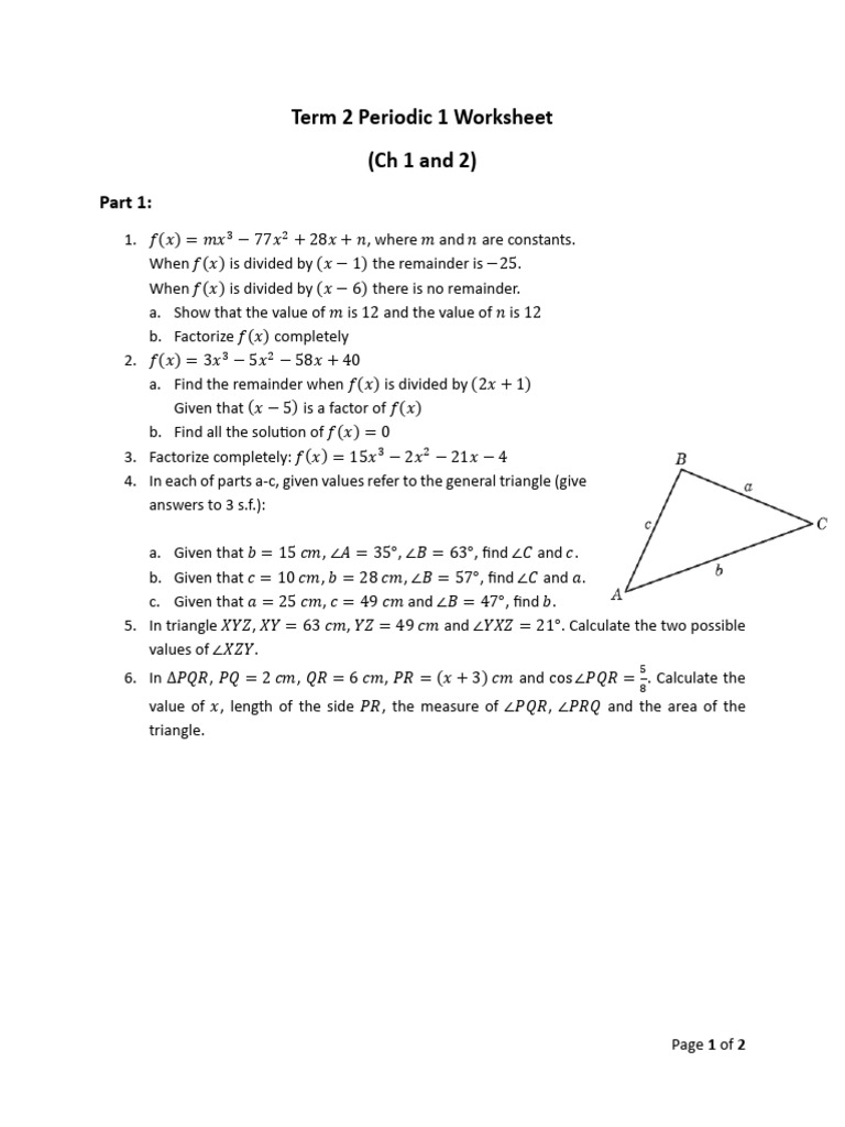 Term 2 Math Worksheet: Functions & Triangles | PDF | Chess