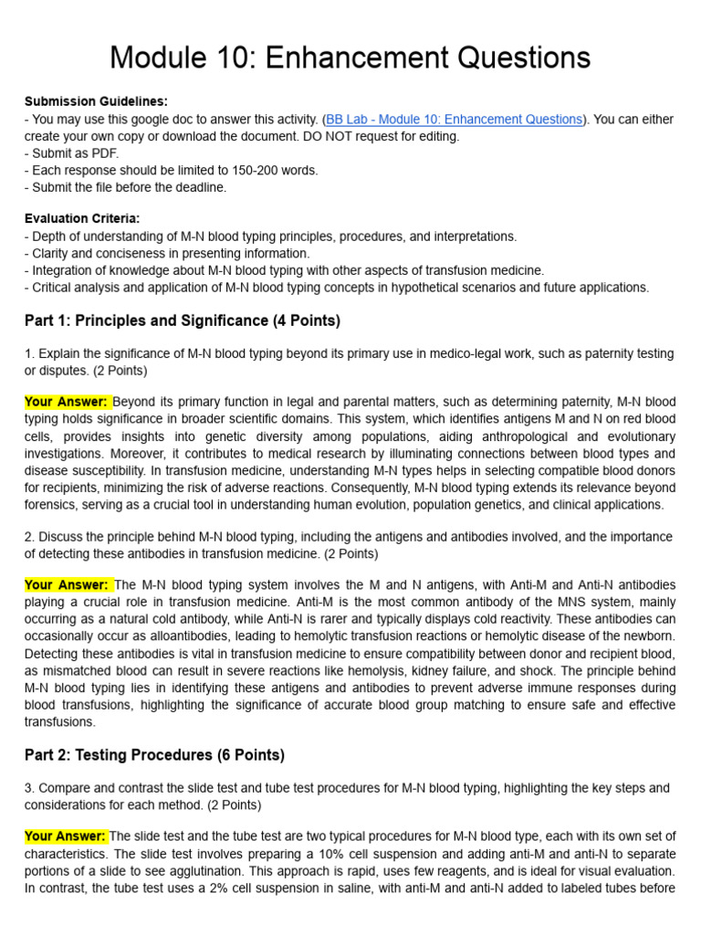 Jacome, C.B.M. BB Lab Module 10 - Enhancement Questions | PDF | Blood ...