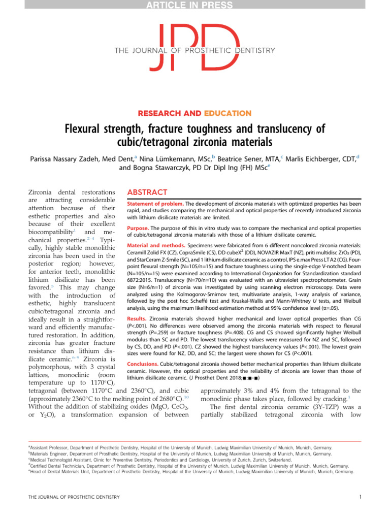 Zadeh 2018 Flexural Strength Fracture Toughness and Translucency of ...