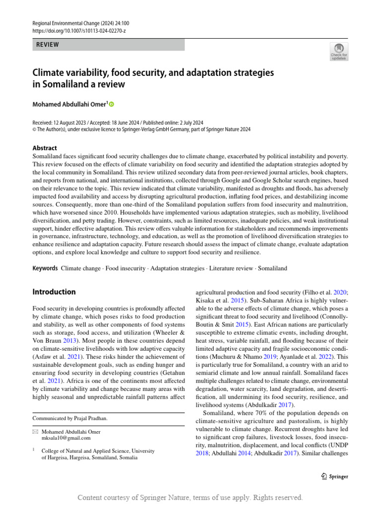 Climate Variability Food Security and Adaptation S | PDF | Food ...