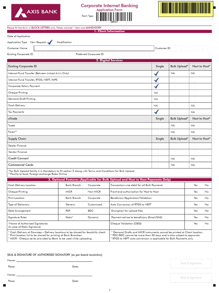 Corporate Internet Banking Application Form | PDF | Indemnity | Cheque