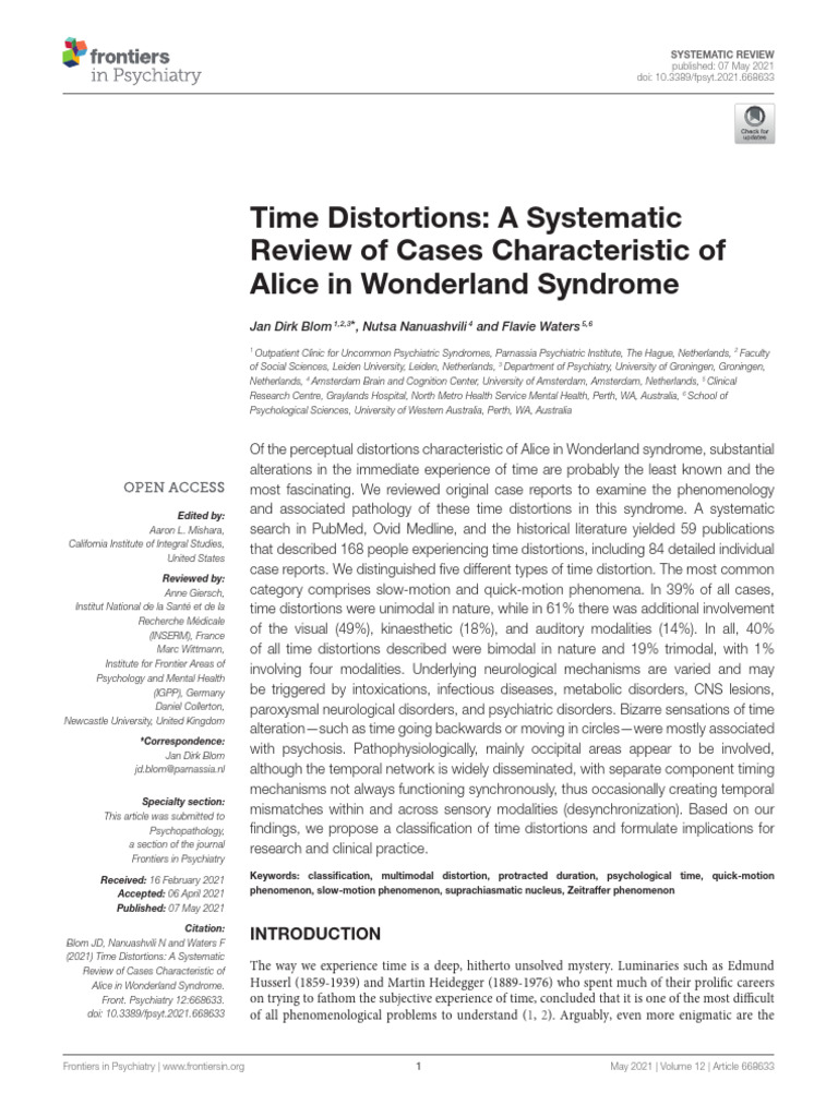Time Distortions in Alice in Wonderland Syndrome | PDF | Perception ...