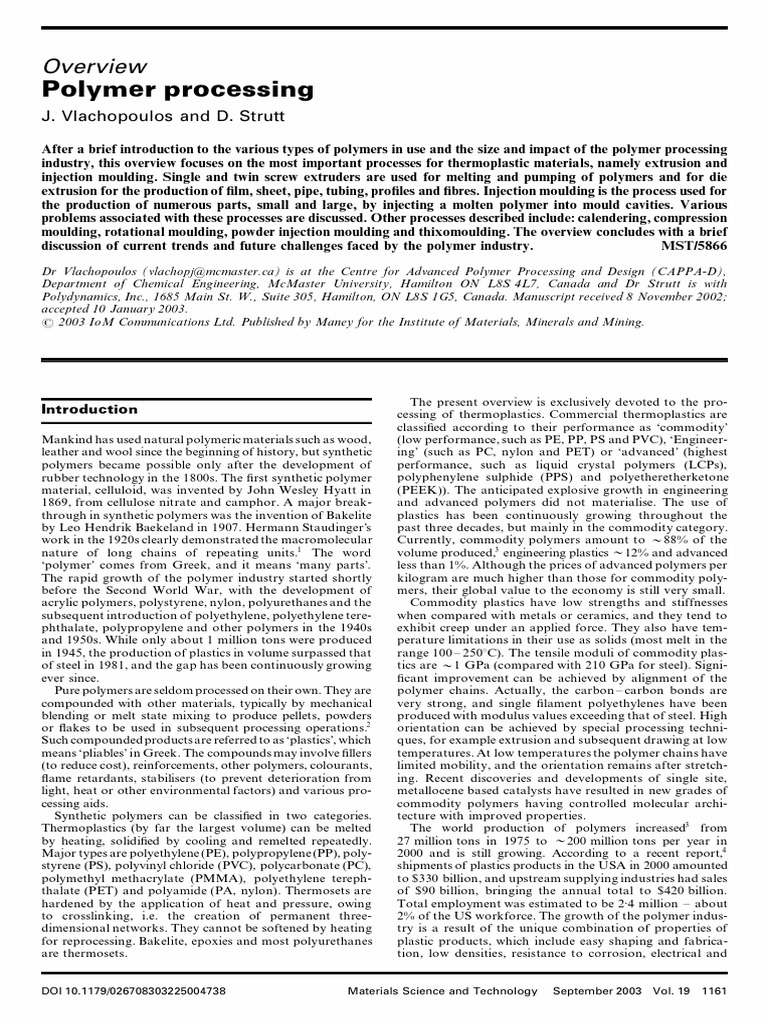 Key Polymer Processing Techniques | PDF | Extrusion | Polymers