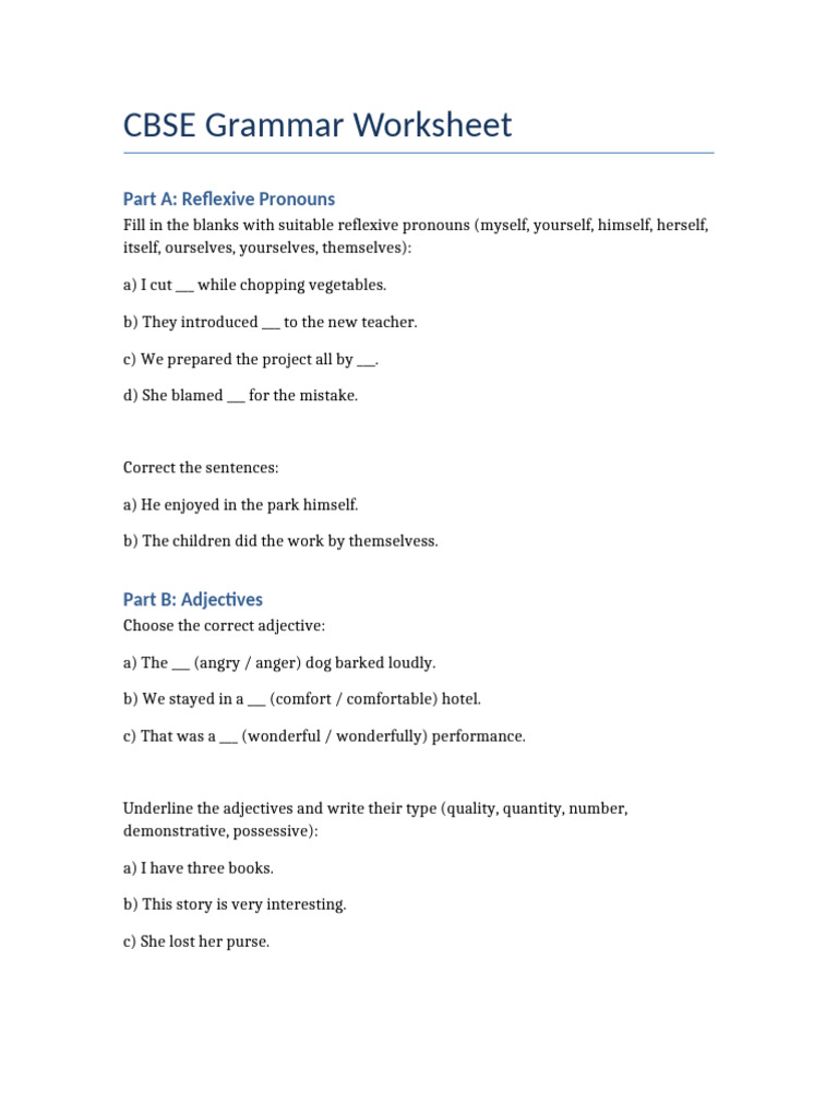 CBSE Grammar Worksheet | PDF | Linguistics | Syntax