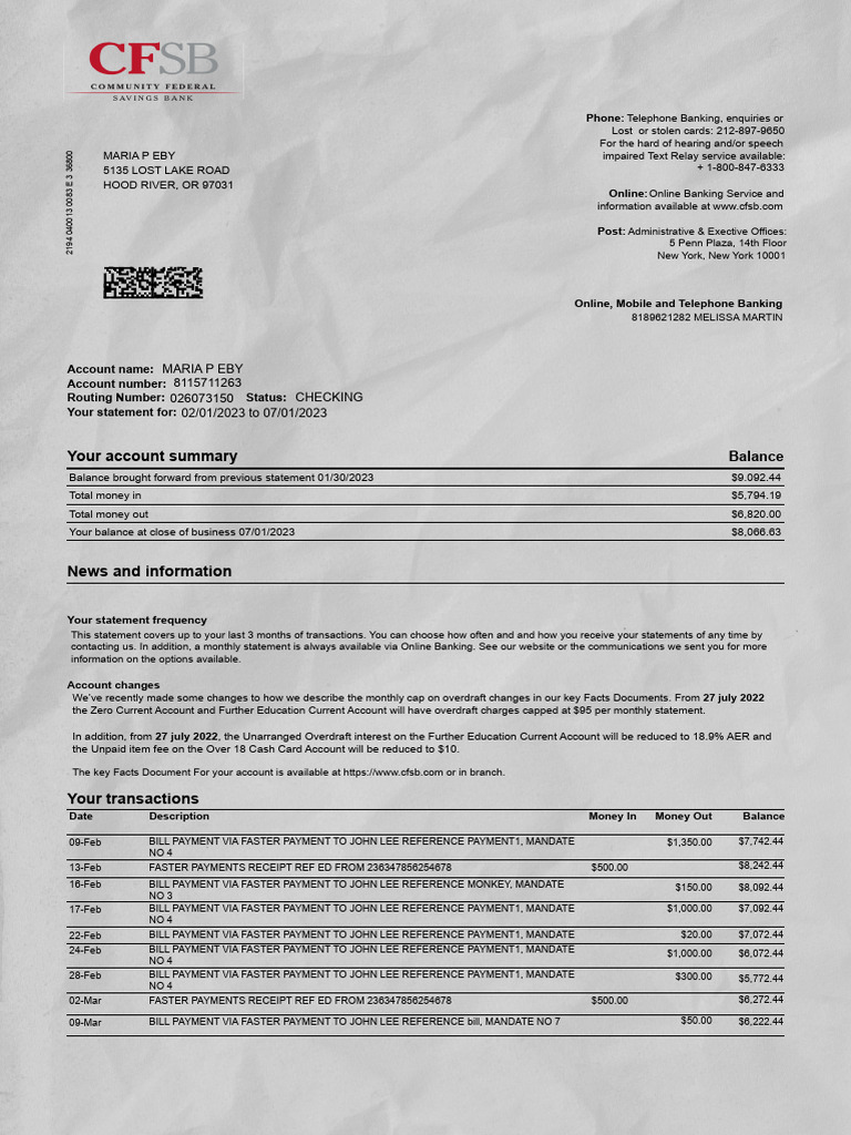 Monthly Banking Statement Summary | PDF | Overdraft | Transaction Account