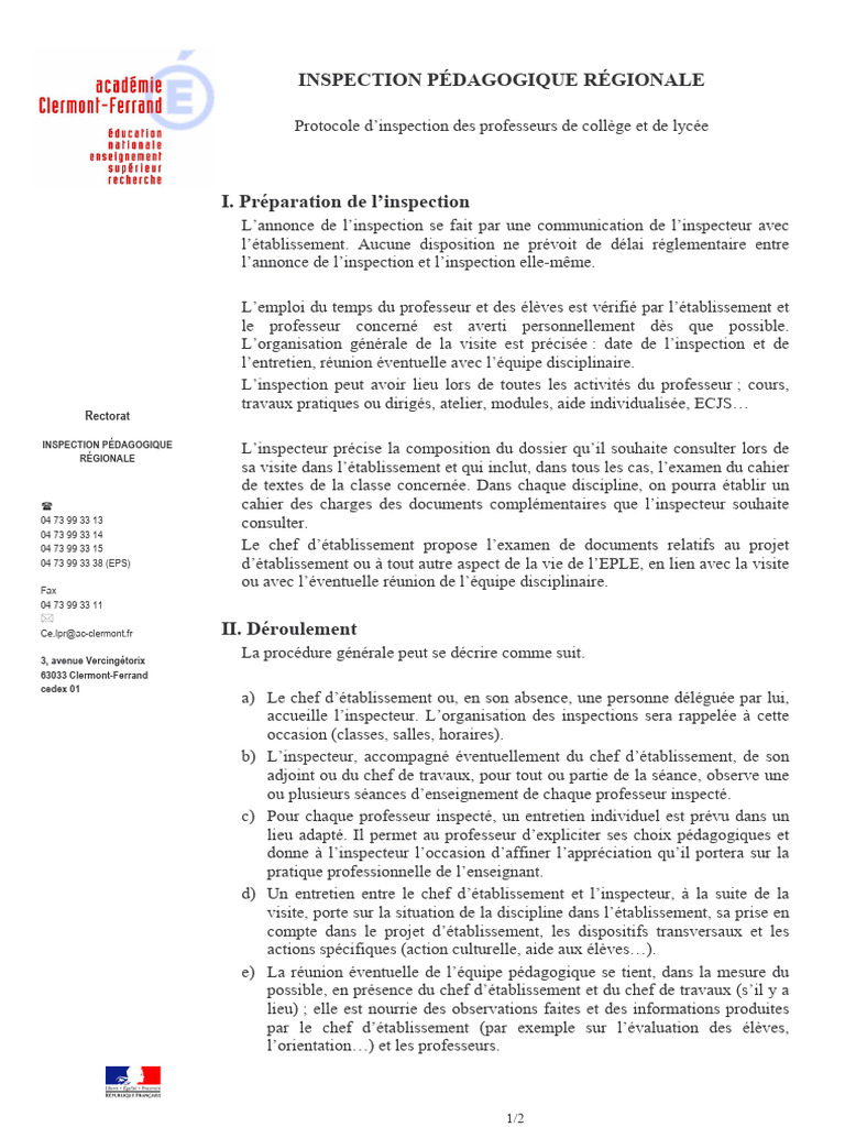 Protocole Inspection Clermont | PDF