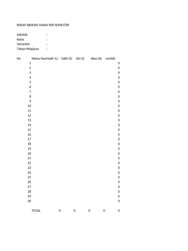 Rekap Absensi Siswa Semester | PDF