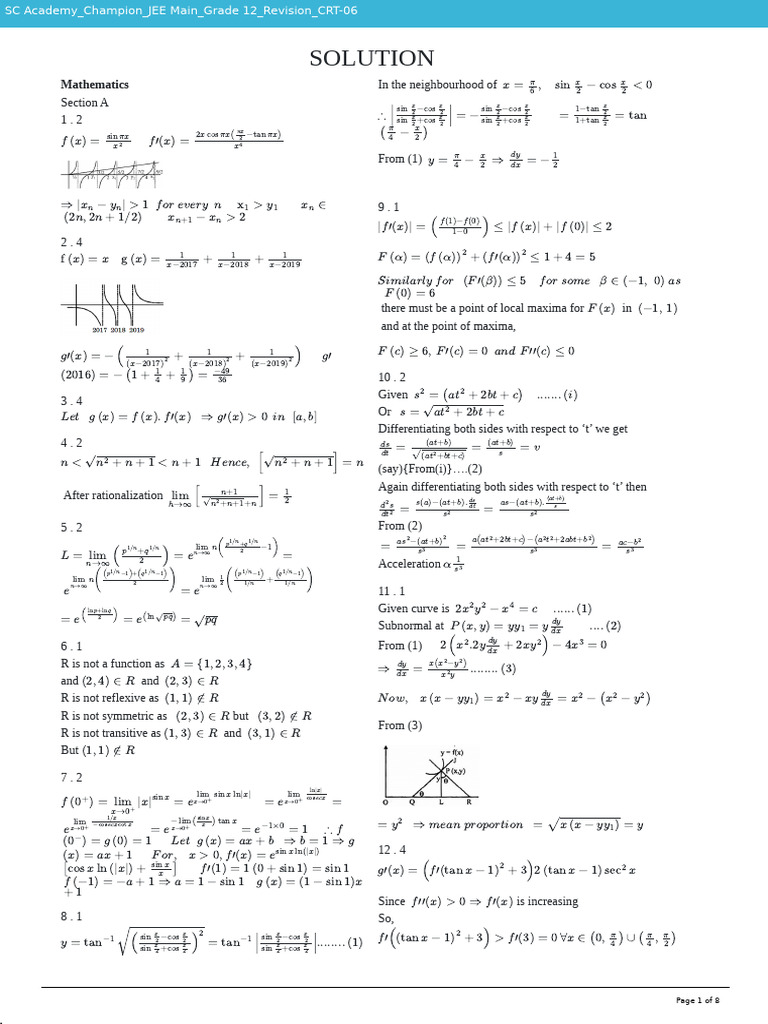 Mathematics and Physics Solutions Guide | PDF