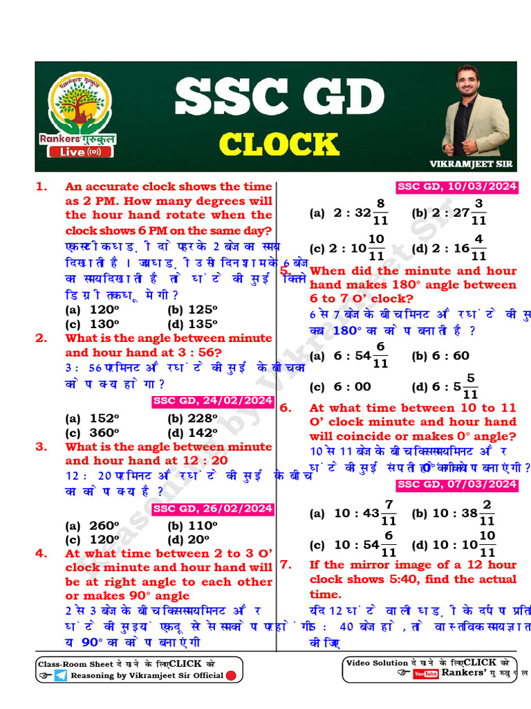 Clock Angle Problems and Solutions | PDF | Chess Theory | Chess