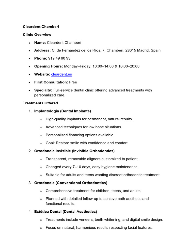 Cleardent Chamberí: Comprehensive Dental Care | PDF | Dentistry ...