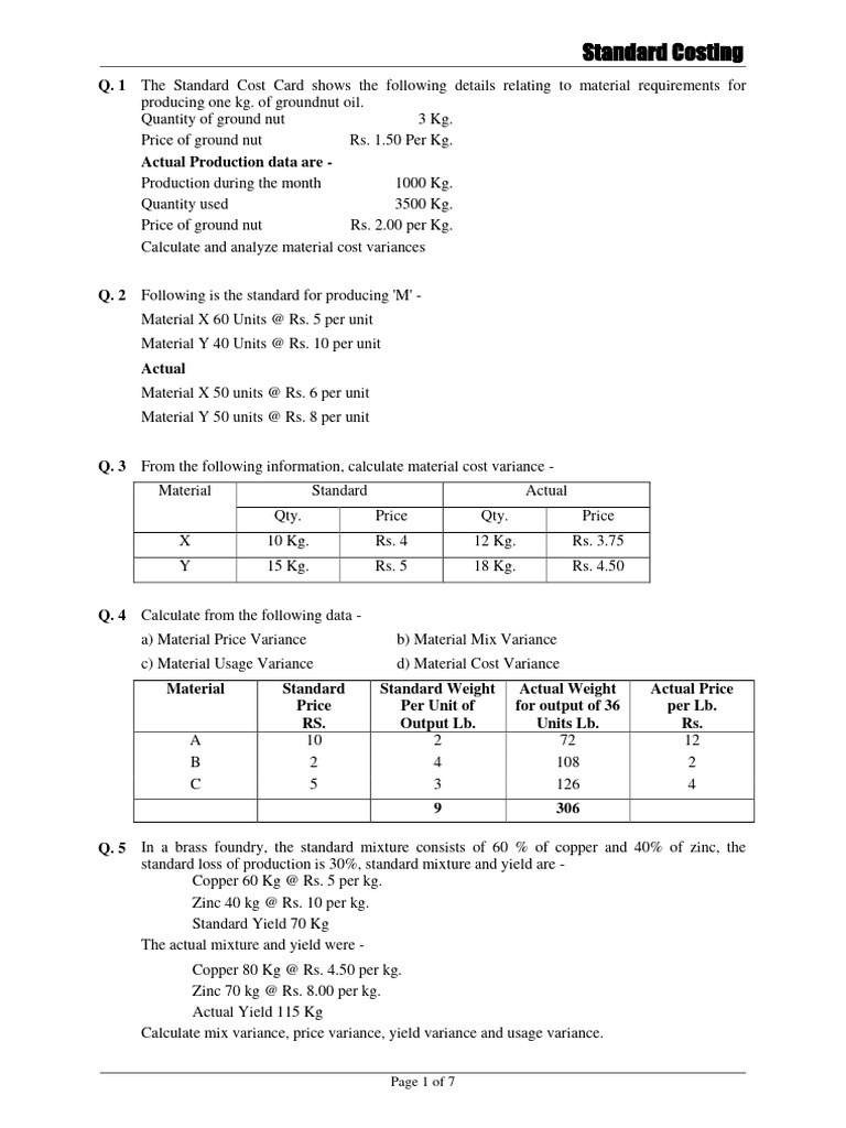 Standard Costing and Variance Analysis Guide | PDF | Prices | Variance