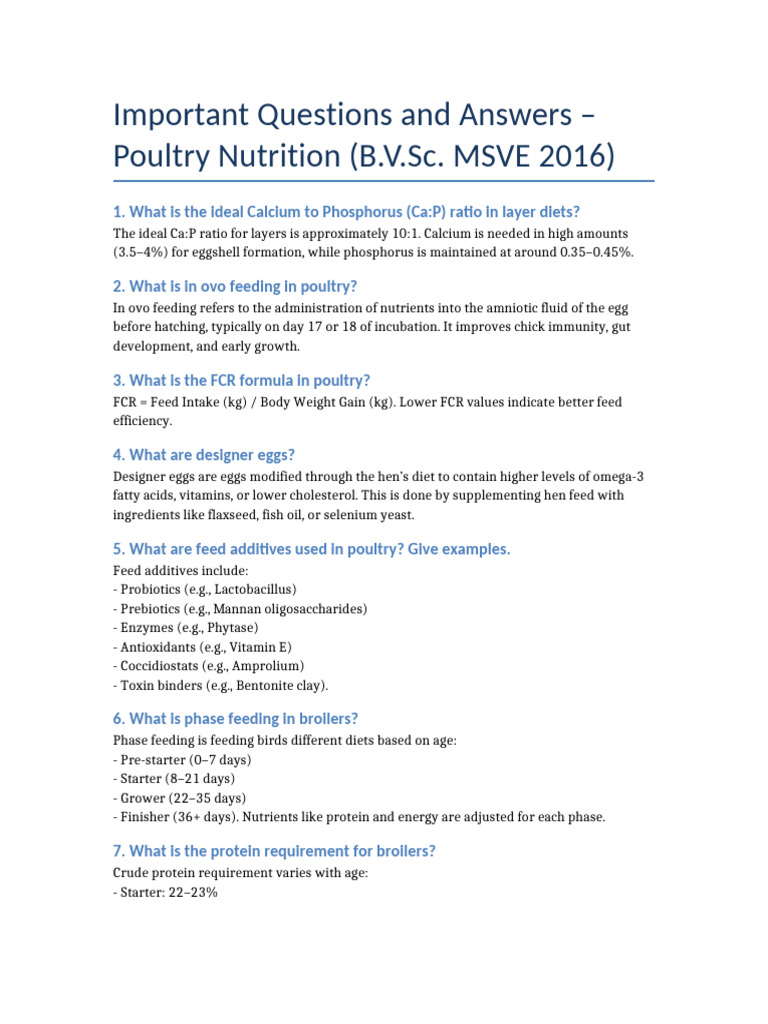 Poultry Nutrition FAQs and Insights | PDF