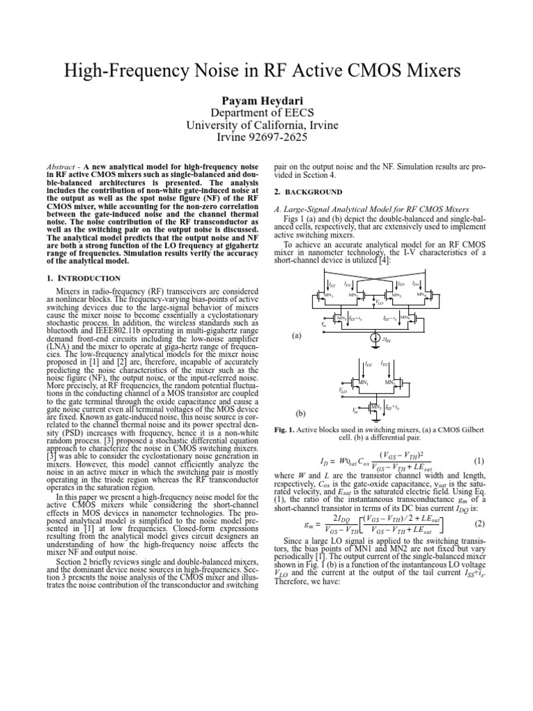 High-Frequency Noise Model for RF CMOS Mixers | PDF | Field Effect ...