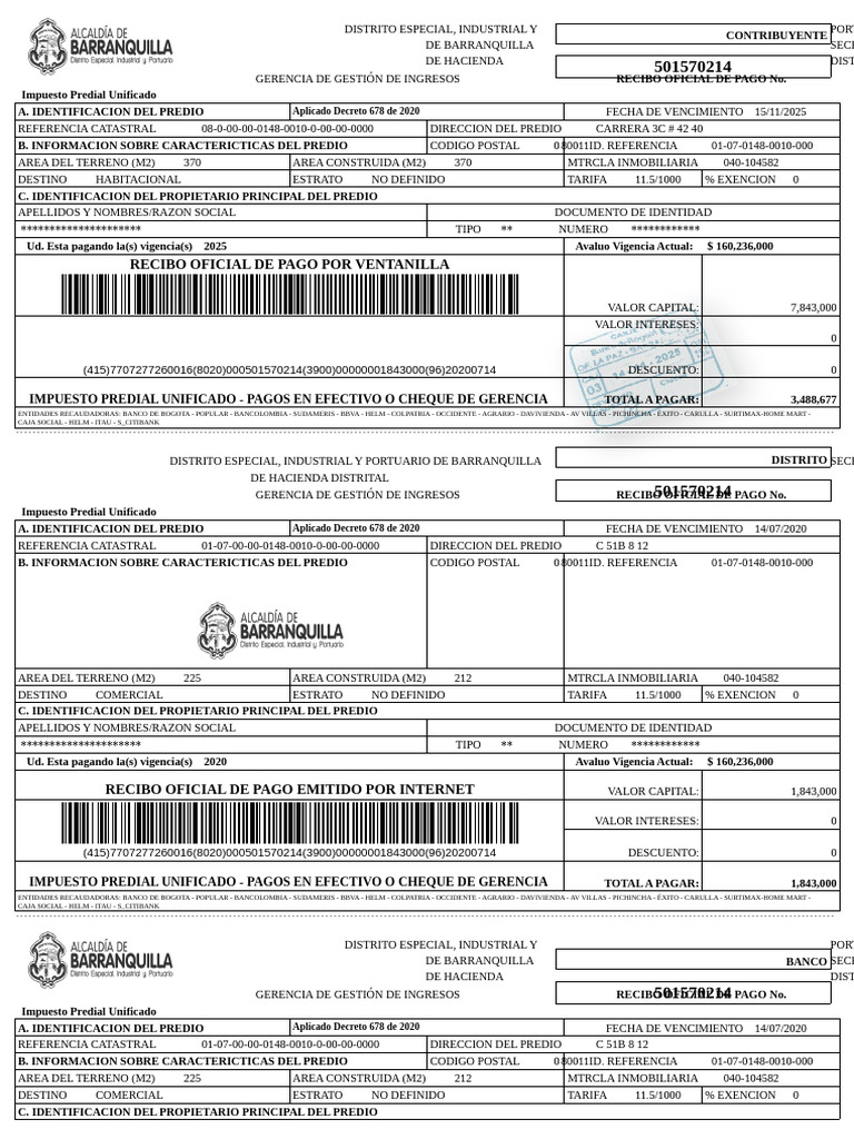 Recibo de Impuesto Predial Barranquilla | PDF | Bancos | Bancario