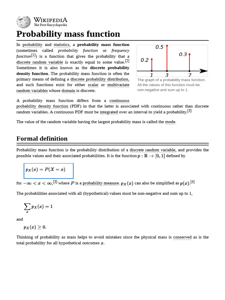 Probability Mass Function | PDF | Probability Distribution | Random ...