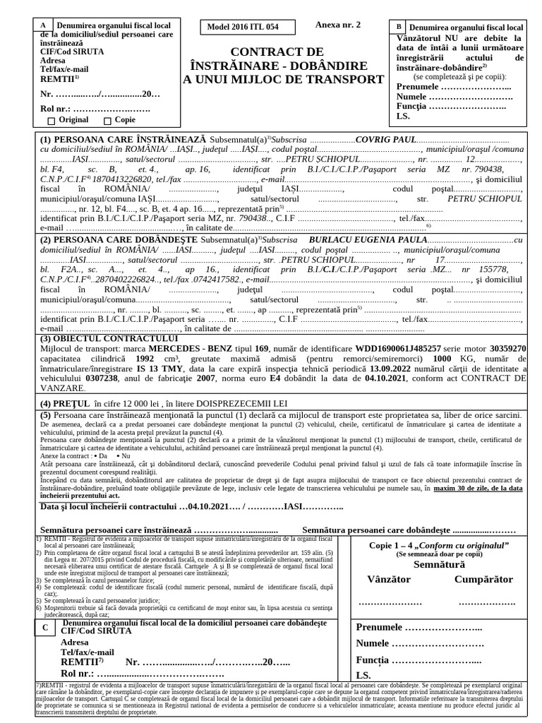 Contract de Instrainare-Dobandire A Unui Mijloc de Transport | PDF