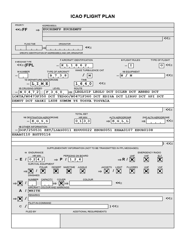 ICAO Flight Plan Details and Format | PDF