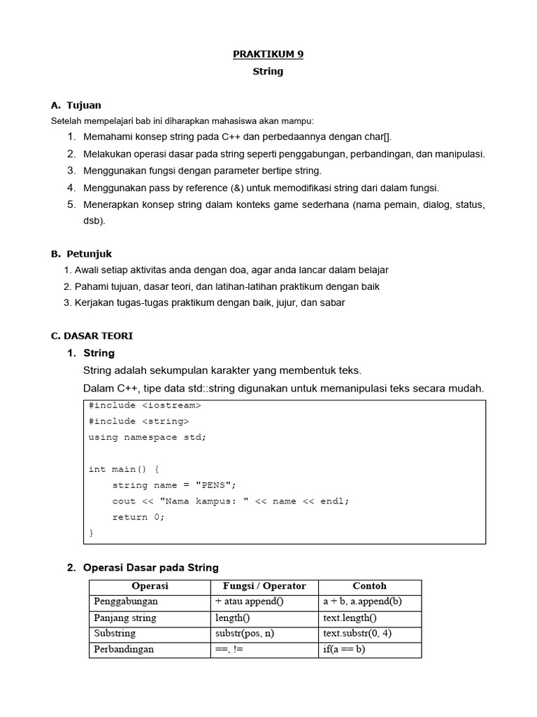 Operasi Dasar String dalam C++ | PDF