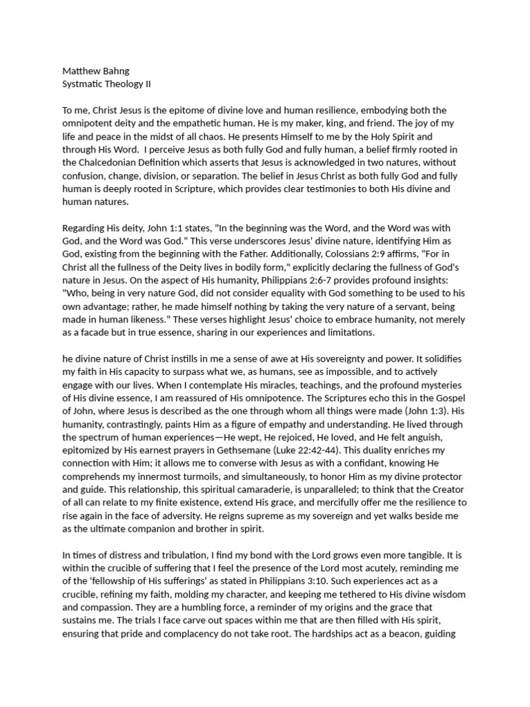 Reflection paper_Systematic theology II | PDF | Pentecostalism | Jesus