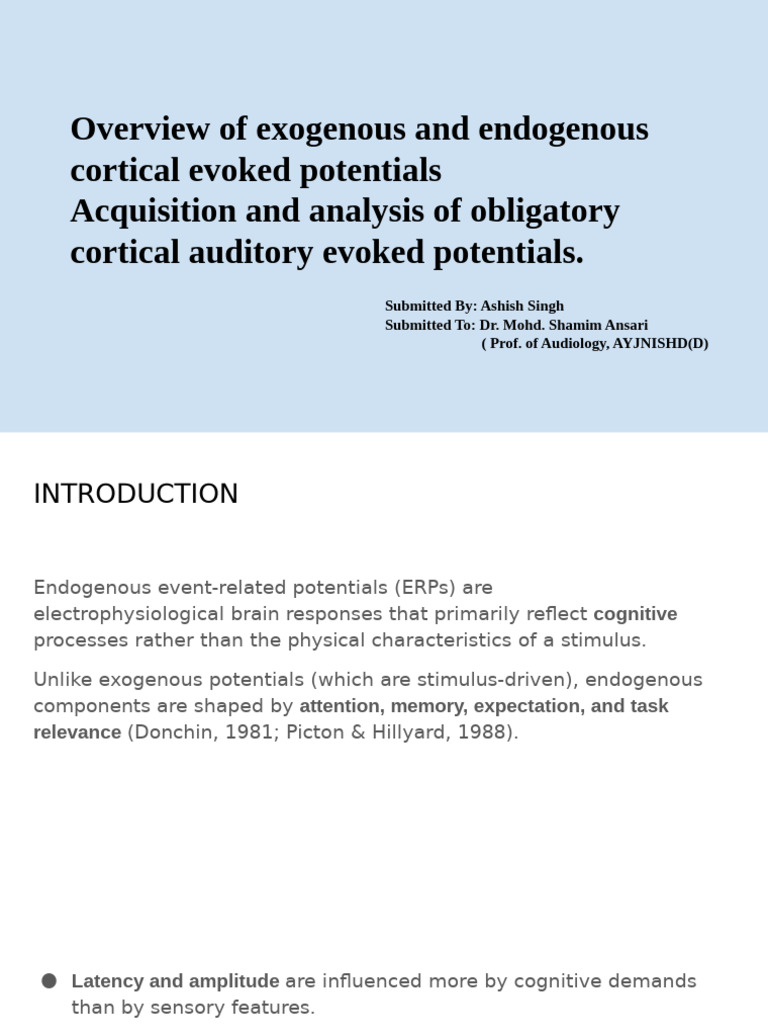Cortical Auditory Evoked Potentials Overview | PDF | Neuropsychology ...