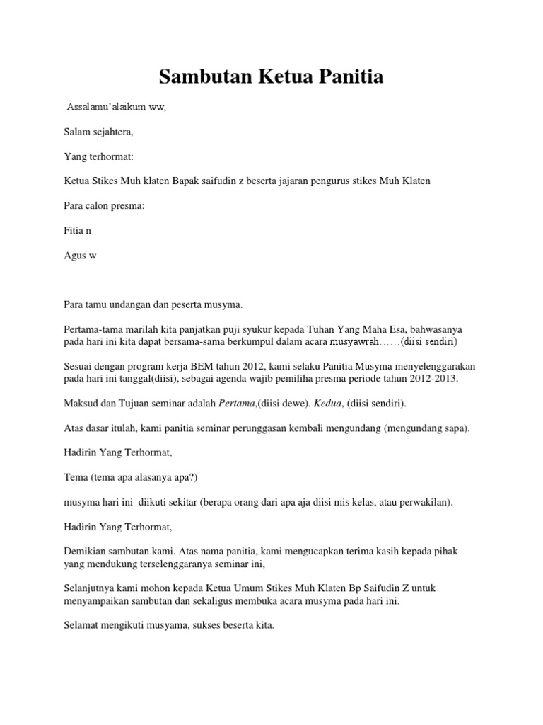 Sambutan Ketua Panitia