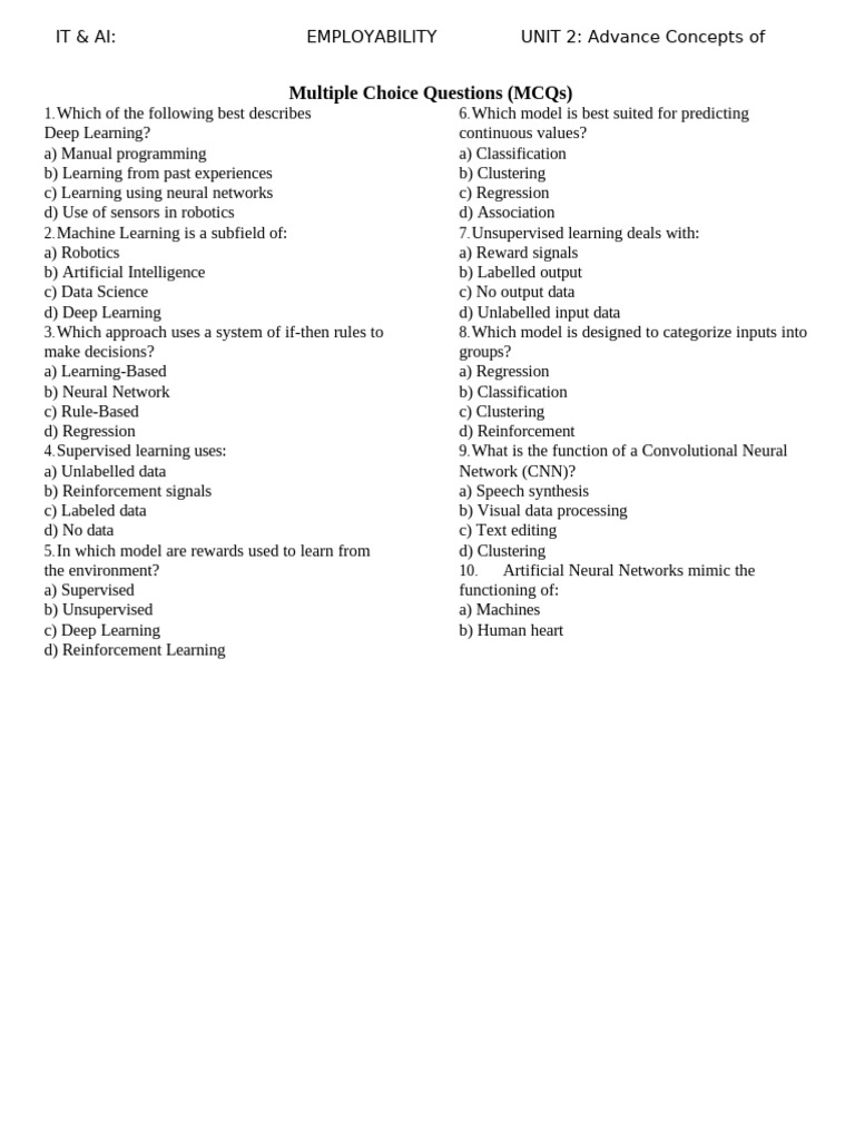 Part B UNIT 2 Advance Concepts of Modeling in AI | PDF | Machine ...