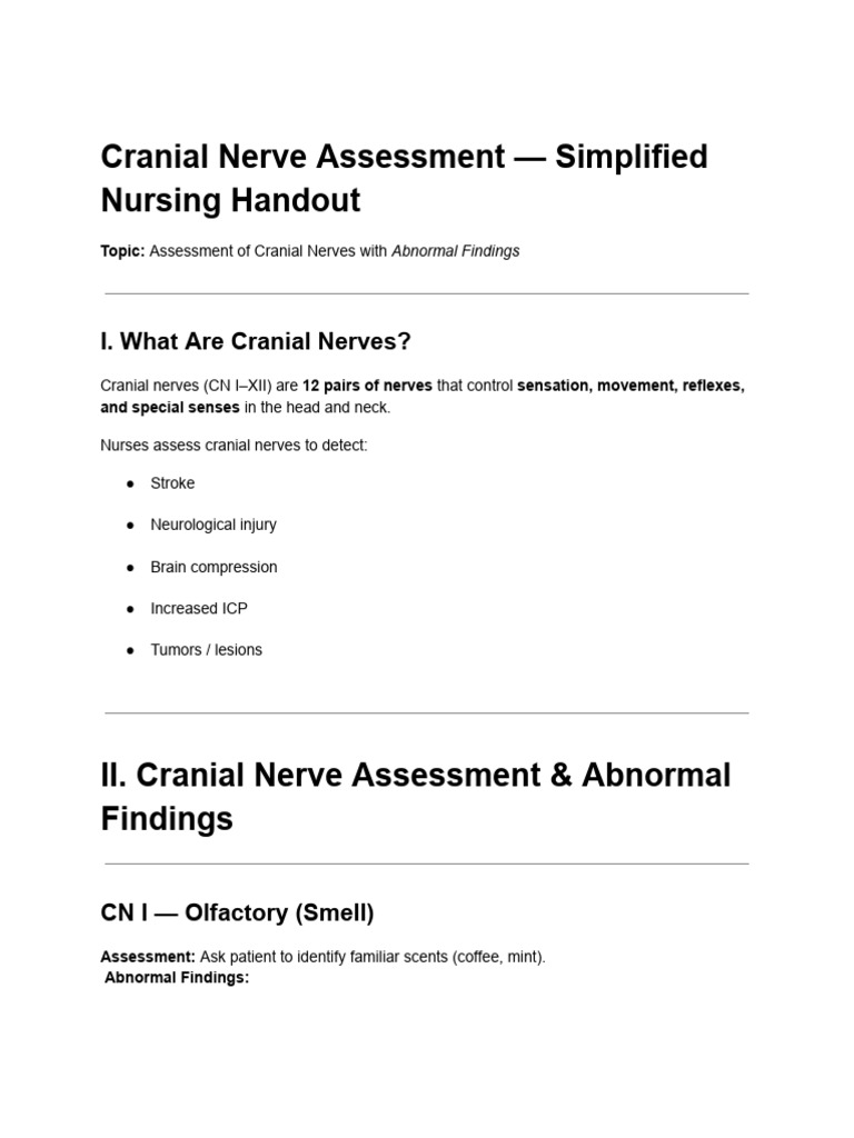 Cranial Nerve Assessment Guide | PDF