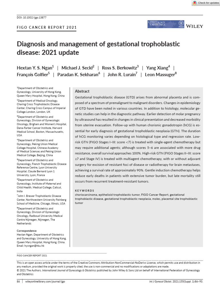 Intl J Gynecology Obste - 2021 - Ngan - Diagnosis and Management of ...