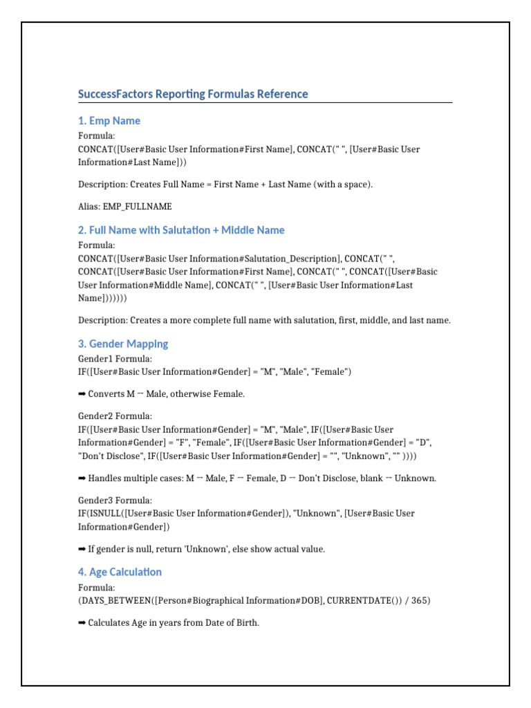 SuccessFactors Reporting Formulas Guide | PDF | Computer Programming